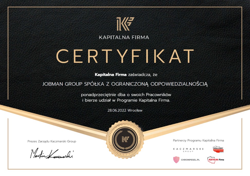 Certyfikat Kapitalna Firma