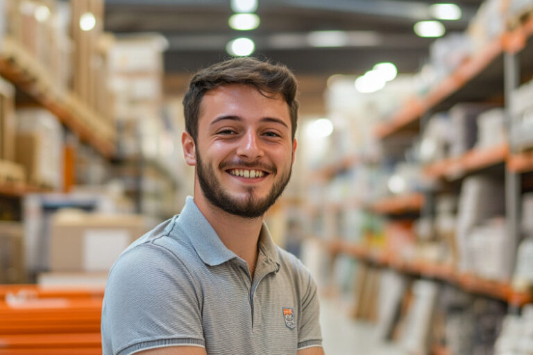 Pracownik hali w markecie budowlanym